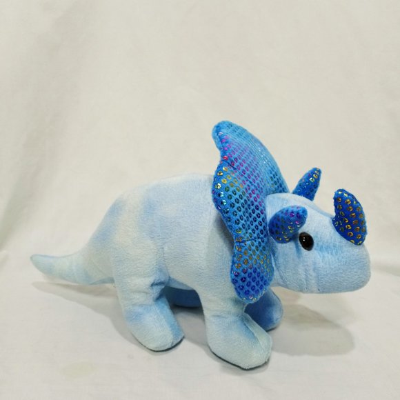 Triceratops Dinosaur Blue Plush Stuffed Animal Homerbest 9" Sparkly Horns - Picture 4 of 8